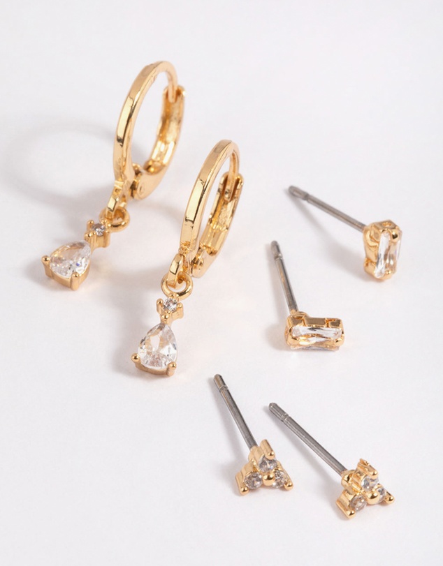 Lovisa - Gold Plated Brass Pear Cubic Zirconia Huggie Hoop Earrings