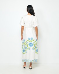 AERE - Elladia Puff Sleeve Midi Dress