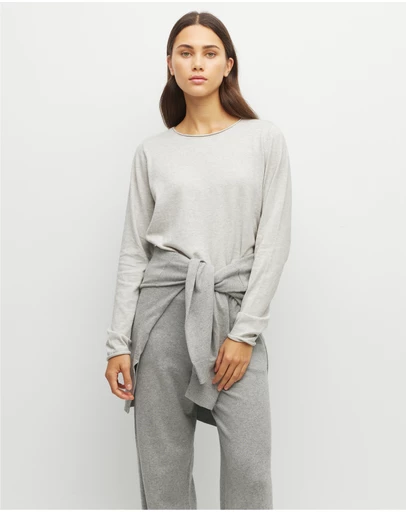 JH Lounge - JHL Crew L/S T (Fine Cotton Cashmere) Soft Grey Marle