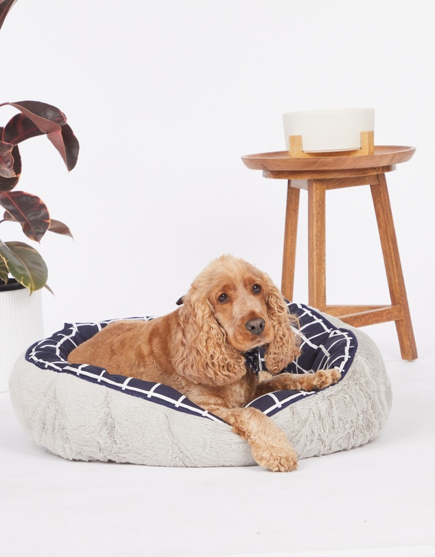 Mog & Bone - 4 Seasons Reversible Circular Dog Bed - Navy Check Print