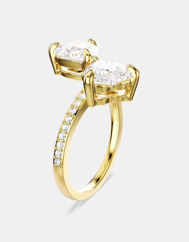Swarovski - Mesmera open ring, Heart cut, Pavé, White, 18K gold finish