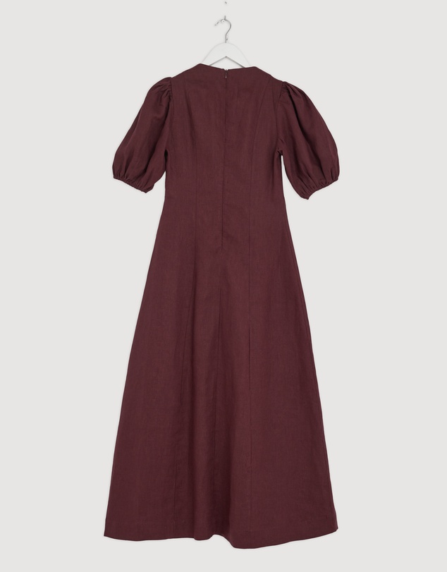 Revibe - Repaired AERE Lori Puff Sleeve Linen Midi Dress - AU 8