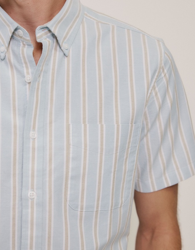 Trenery - Oxford Stripe Short Sleeve Shirt in Sage Green