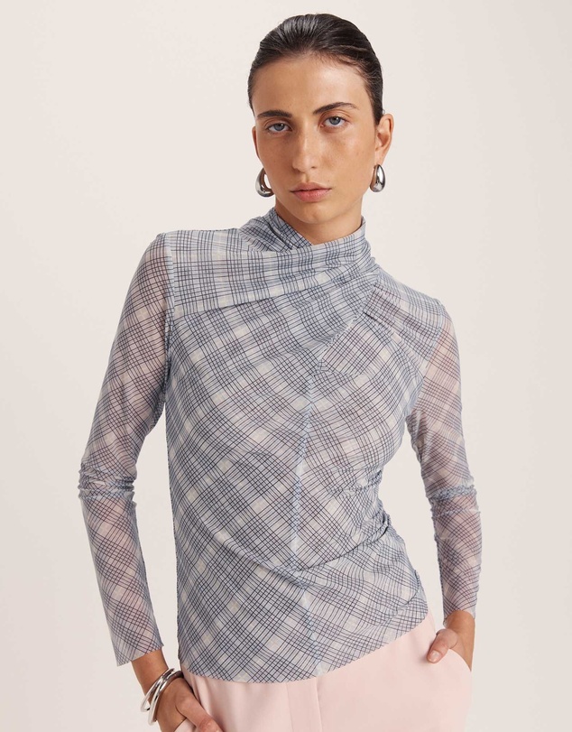 SABA - Astrid Check Mesh Long Sleeve Top