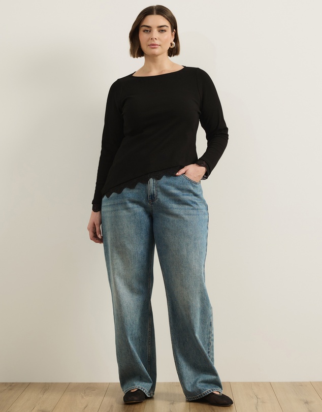 Atmos&Here Curvy - Sienna Long Sleeve Lace Jersey Top