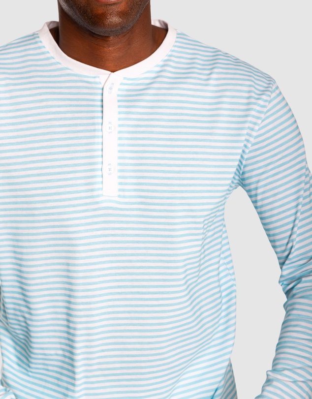 Sant And Abel - Men's Sky Blue Jersey Stripe Henley Top