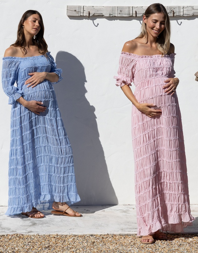Angel Maternity - Marianna Sheer Maternity Photoshoot Dress in Blush Pink