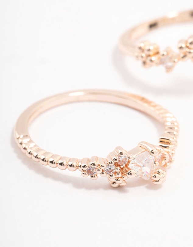 Lovisa - Rose Gold Plated Floral Stone Stacking Ring Pack
