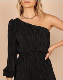 Petal & Pup - Pontee One Shoulder Pleated Midi Dress - Black