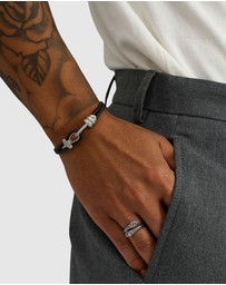 Nialaya Jewellery - Black Leather Bracelet with Silver Rope Clasp