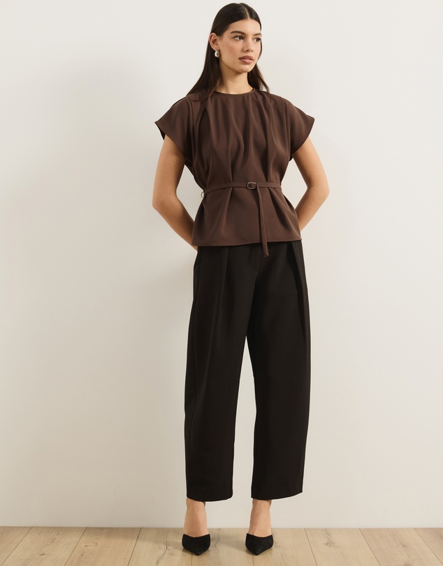 Atmos&Here - Lottie Tailored Barrel Leg Pants With Pleated Waistband