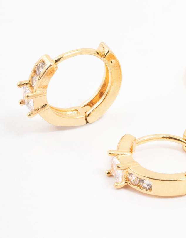 Lovisa - Gold Plated Cubic Zirconia & Freshwater Pearl Huggie Earrings 2-Pack
