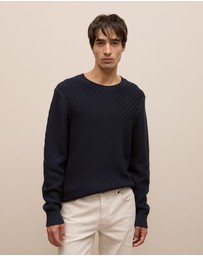 Trenery - Cotton Blend Textured Crew in Navy