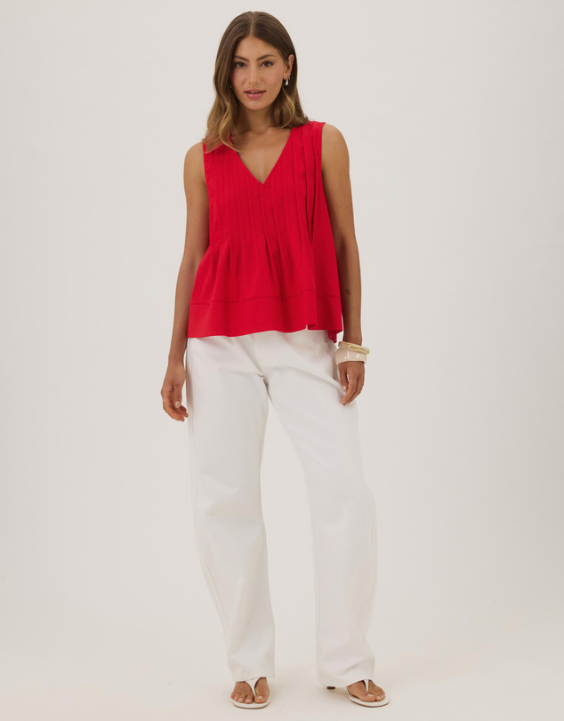 Atmos&Here - Rhea Linen Blend Pintuck Sleeveless Top