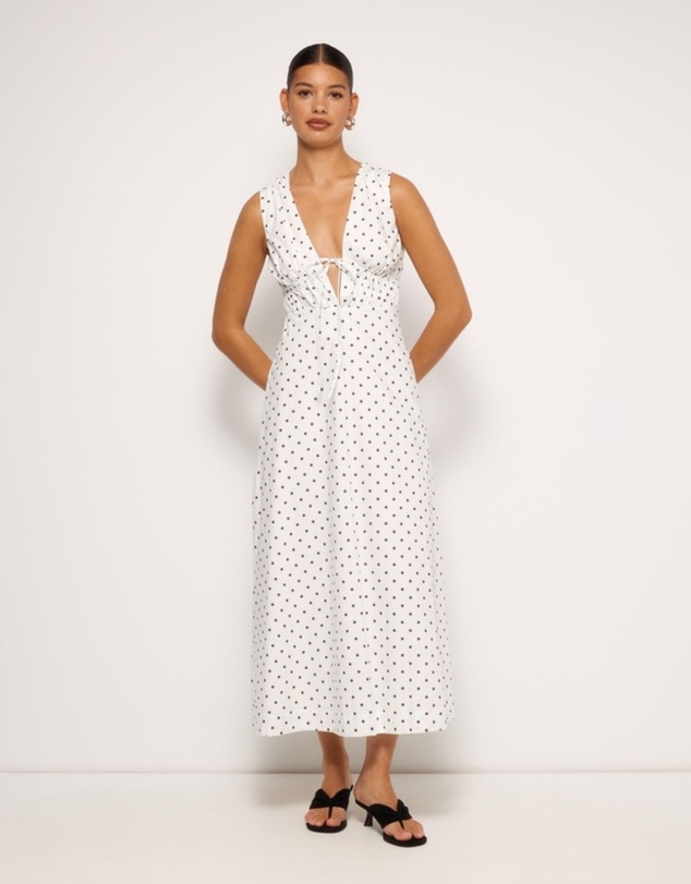 Revibe - Repaired AERE Juniper Tie Front Cotton Midi Dress - AU 14