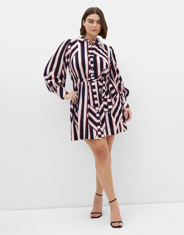 City Chic - Plus size Timeless Stripe Mini Dress - bone