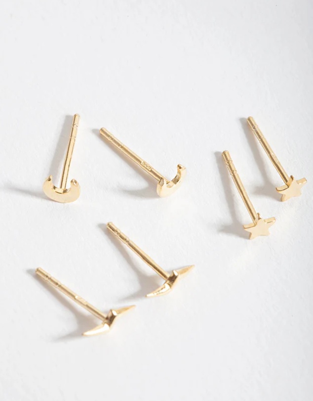 Lovisa - Gold Plated Sterling Silver Celestial Stud Earrings Trio