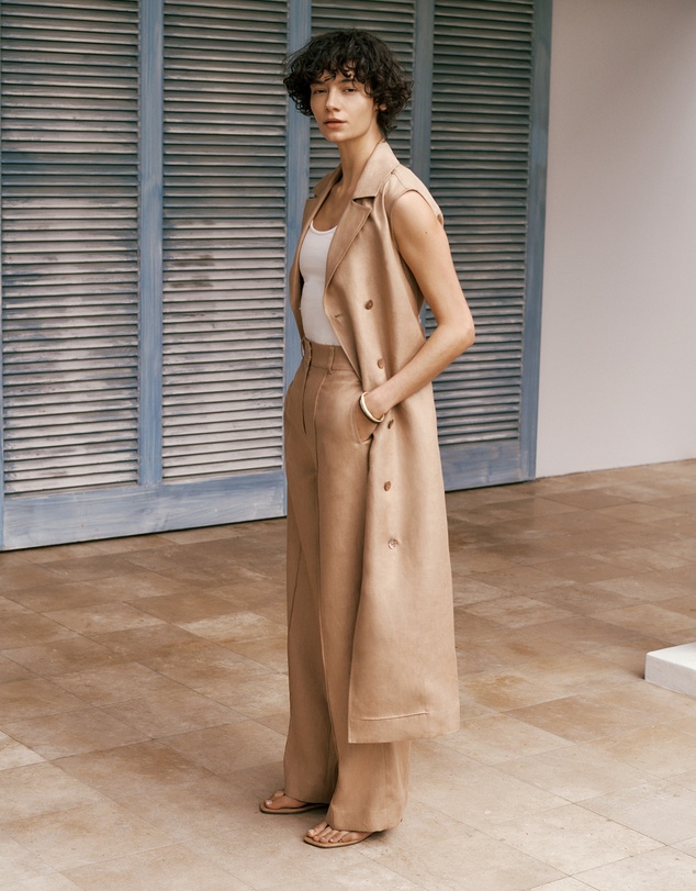 Trenery - Linen Twill Sleeveless Trench Dress in Light Camel