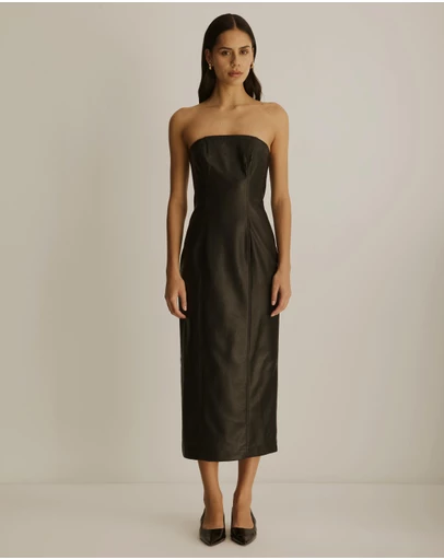 Atmos&Here - Beccy Strapless Leather Look Midi Dress