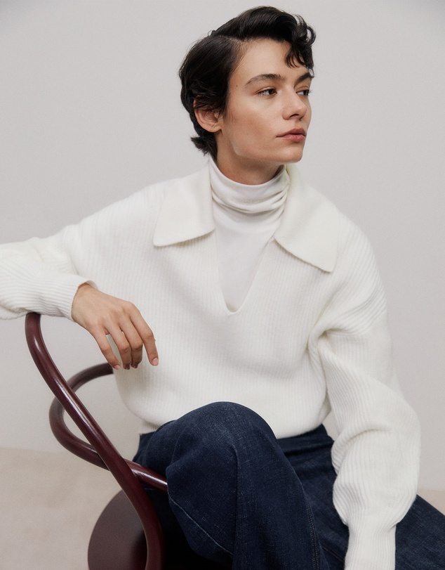 Trenery - Merino Open Collar Knit in Marshmallow