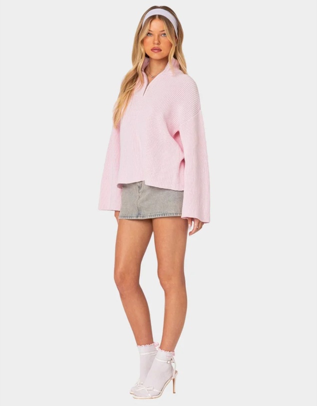 EDIKTED - Amour High Neck Oversized Zip Sweater