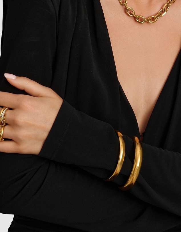 Nialaya Jewellery - Classic 8mm Round Bangle in Gold