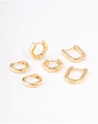 Lovisa - Gold Plated Brass Hexagon Hoop Earrings Pack