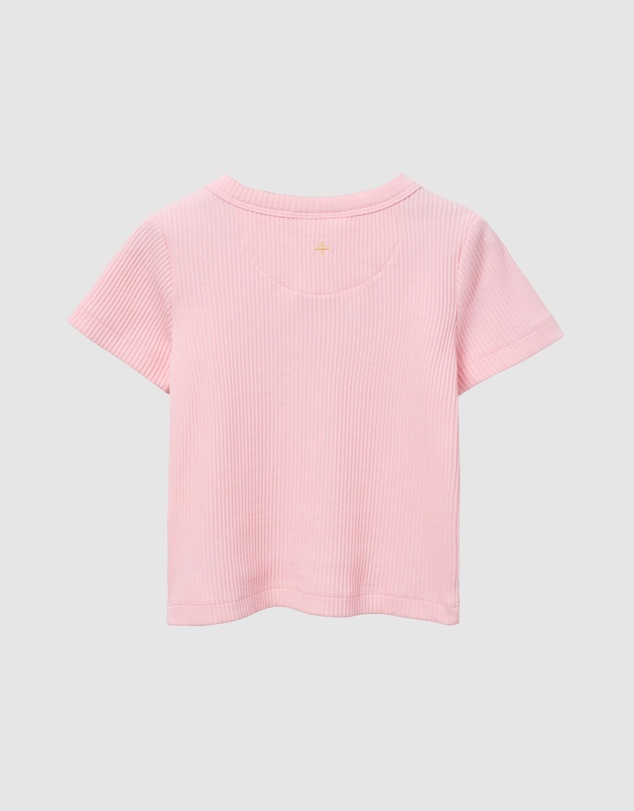Goldie + Ace - Cotton Elastane Ribbed SS Tee with Embroidered Detail - ICONIC EXCLUSIVE - Babies-Kids