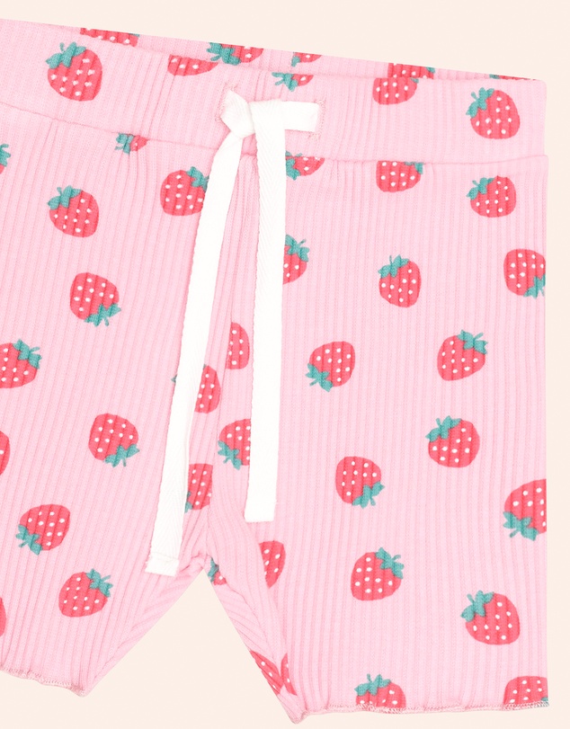 Huxbaby - Strawberry Print Rib Bike Shorts - Kids