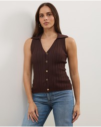 Atmos&Here - Sleeveless Rib Knit Top With Collar