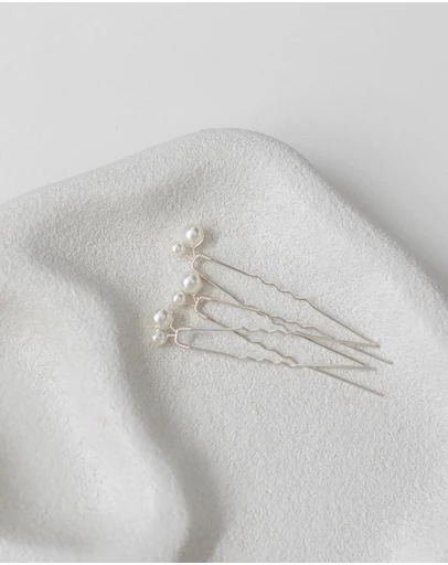 The White Collection - Naomi - Pearl Detail Silver Bridal Hair Pins