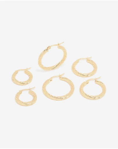 Lovisa - Waterproof Gold Plated Stainless Steel Twisted Hoop Earrings 3-Pack