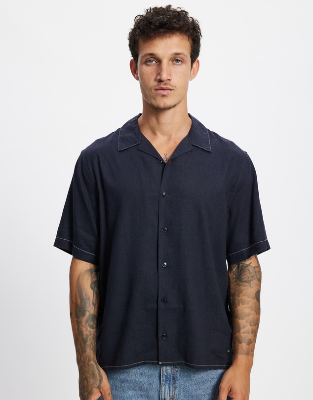 Thrills - Hemp Minimal Thrills Contrast Stitch Cropped Bowling Shirt