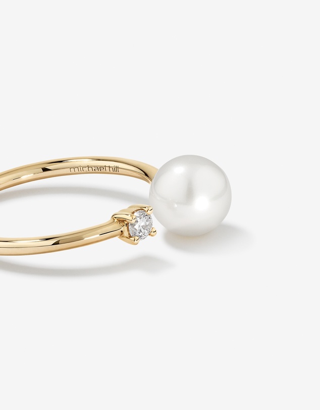 Michael Hill - Cultured Freshwater Pearl and Diamond Open Ring in 10kt Yellow Gold