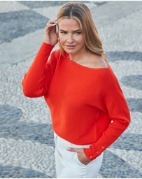 Sosandar - Rib Batwing Jumper With Gold Button Detail
