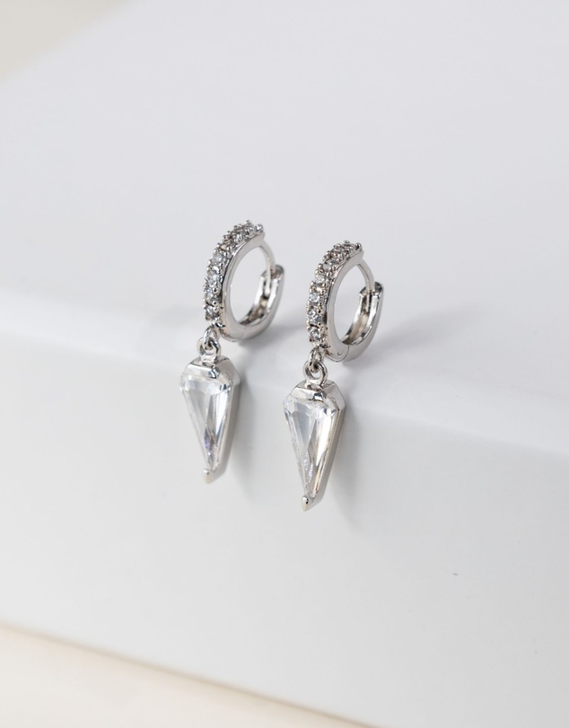 Wanderlust + Co - Diamond Gem Silver Baby Huggie Earrings