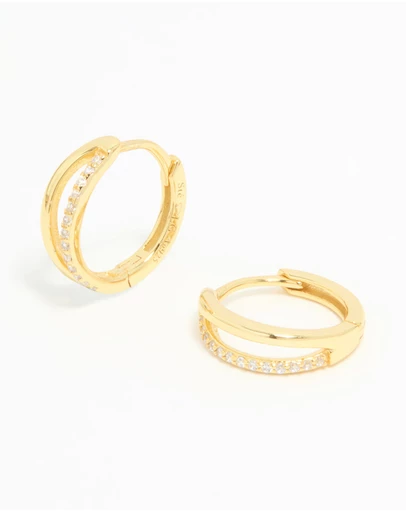 Lovisa - Gold Plated Sterling Silver Cubic Zirconia Double Hoop Earrings