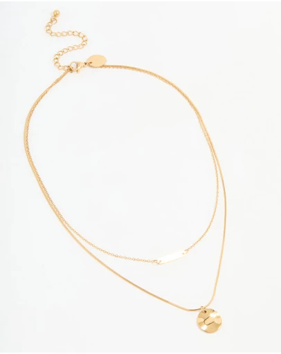 Lovisa - Waterproof Gold Plated Stainless Steel Bar & Coin Pendant Necklace