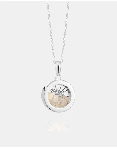 Rachel Jackson - Small Deco Sun Amulet June Birthstone Silver Rainbow Moonstone Necklace (Wisdom & Luck)