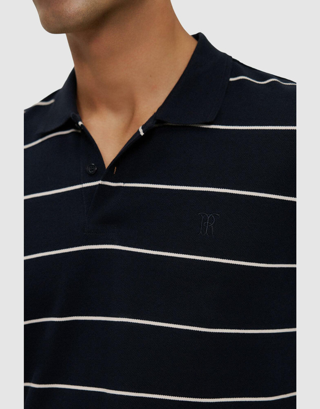 Trenery - Pique Stripe Monogram Polo