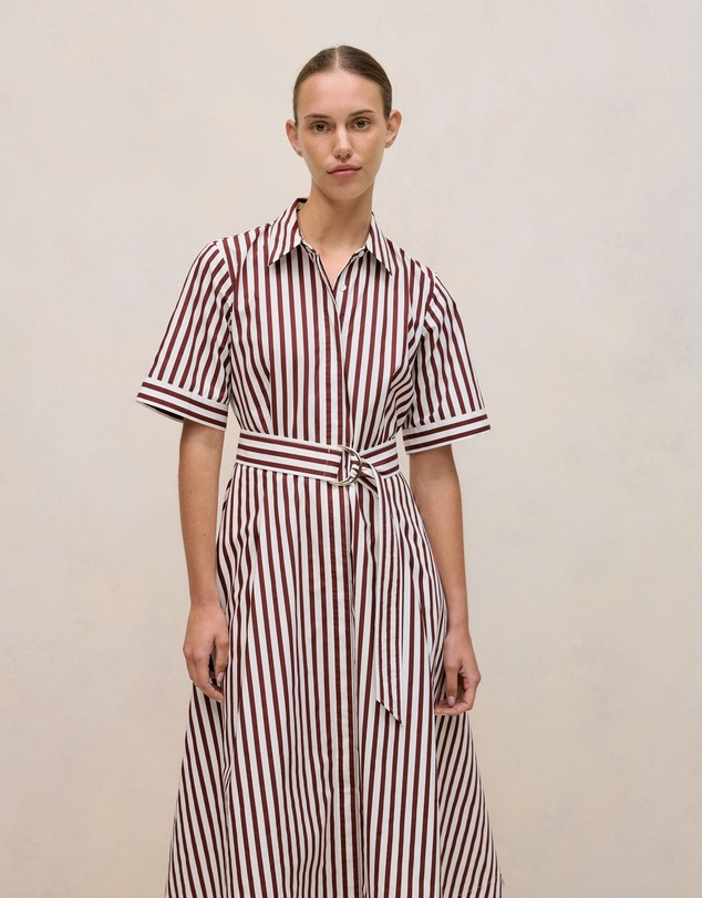Trenery - Poplin Stripe Belted Dress in Espresso