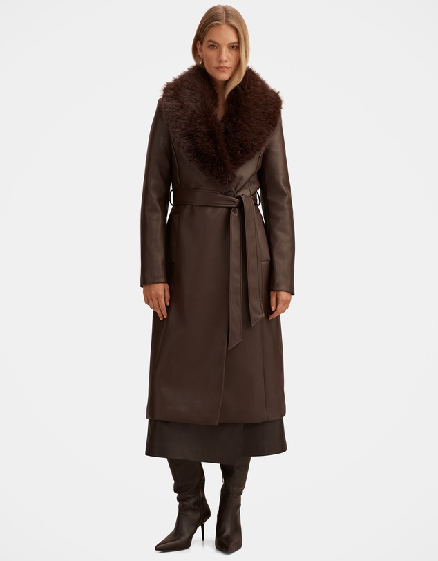 Forever New - Faith Faux Fur Collar Vegan Leather Trench Coat