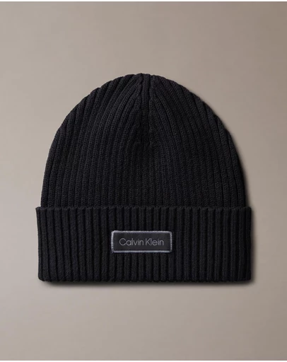 Calvin Klein - Patch Chunky Rib Cotton Beanie