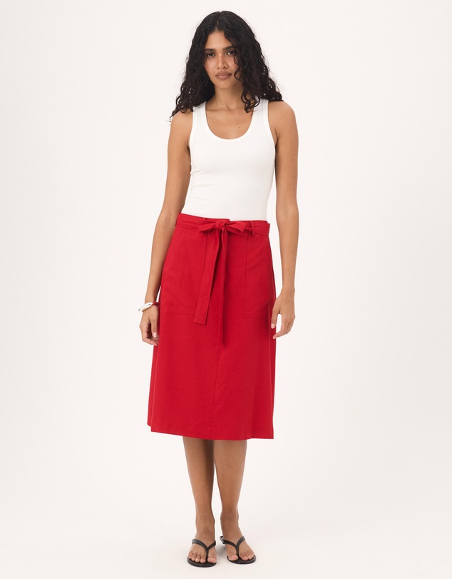 Atmos&Here - Ava Linen Blend Tie Waist Midi Skirt