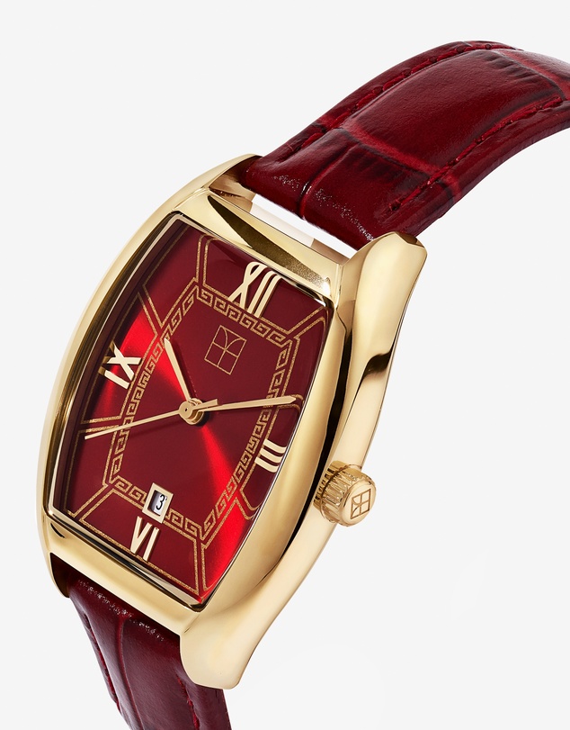 Michael Hill - Gold-Tone Lunar New Year Watch with Red Leather Strap