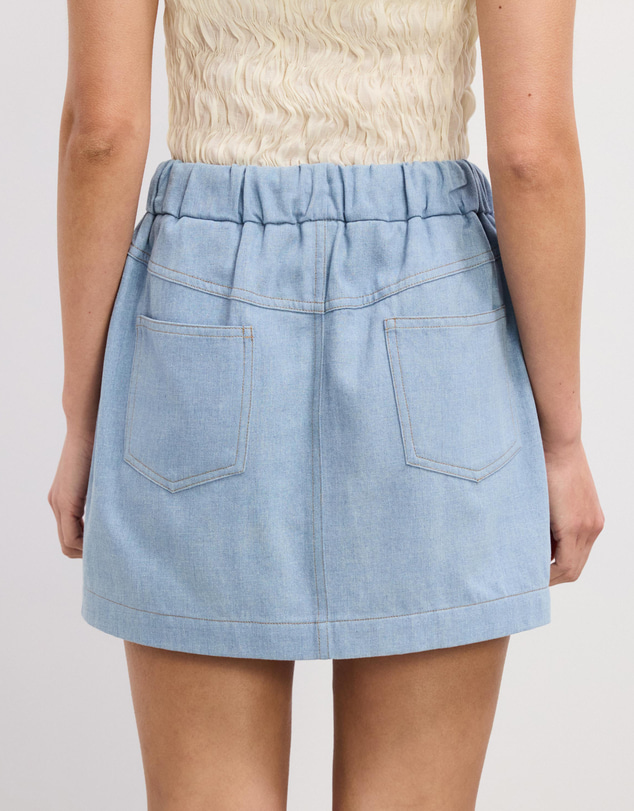 The Fated - Becky Contrast Stitch Soft Denim Mini Skirt