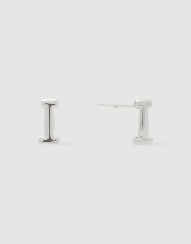 Wanderlust + Co - Alphabet Bubble Silver Stud Earrings - Letter I