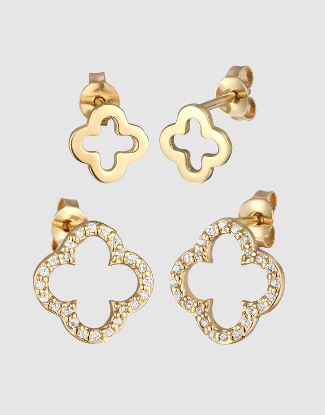 Elli Jewelry - Earrings Set Zirconia Cloverleaf 925 Sterling Silver Gold-Plated
