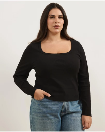 Atmos&Here Curvy - Organic Cotton Rib Scoop Neck Top