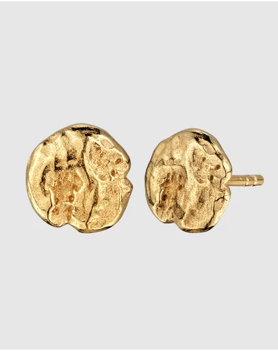 Kuzzoi - Hammered Disc Stud Earrings in Gold-Plated 925 Silver